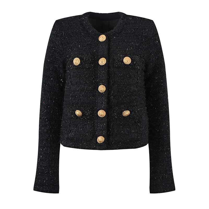 Women's Tweed Jacket Short Coat with Gold Buttons