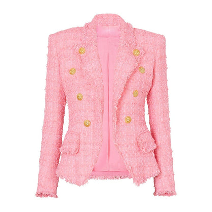 Pink 8 Button Tweed Jacket Breasted Blazer