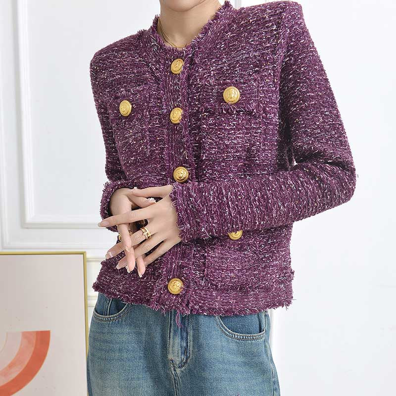 Ladies Tweed Short Jacket Casual Coat