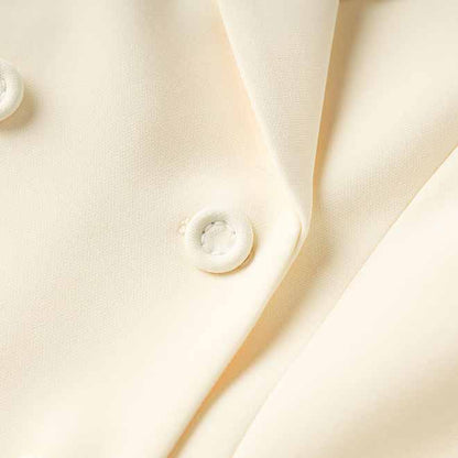 Women's Ivory Coat Double Breasted Buttons Luxurious Y-shaped Lapel Blazer Jacket