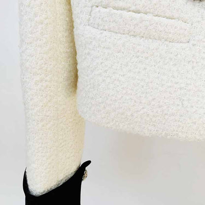 Women's winter coat woolen jacket With Bow knot studded bead short coat