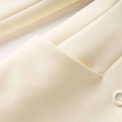 Women's Ivory Coat Double Breasted Buttons Luxurious Y-shaped Lapel Blazer Jacket