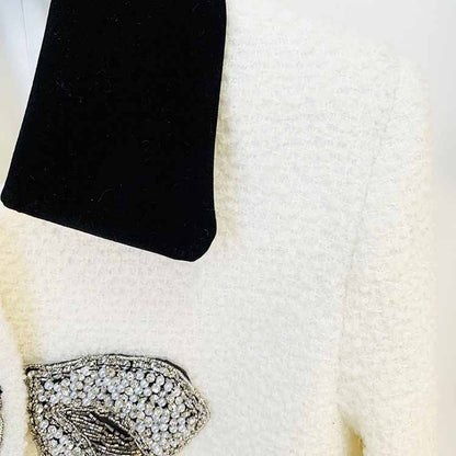 Women's winter coat woolen jacket With Bow knot studded bead short coat