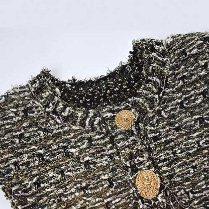 Womens Tweed Short Jacket Gold Button Coat