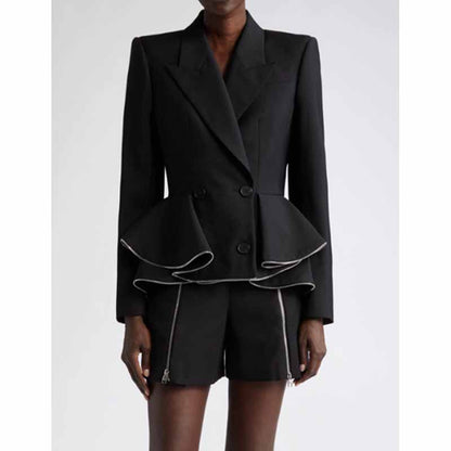 Women's Double Breasted Blazer With Scallops