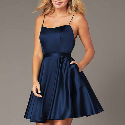 Womens Sleeveless Spaghetti Straps A-Line Mini Homecoming Dress Cocktail Dress