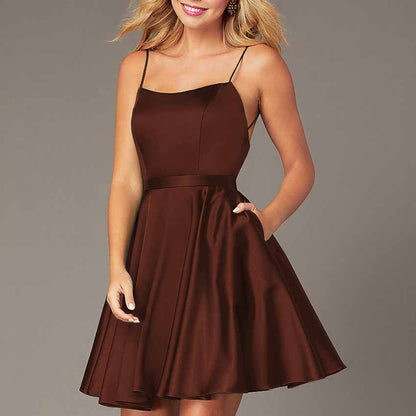 Womens Sleeveless Spaghetti Straps A-Line Mini Homecoming Dress Cocktail Dress