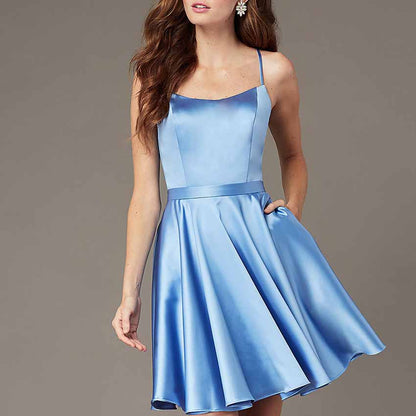Womens Sleeveless Spaghetti Straps A-Line Mini Homecoming Dress Cocktail Dress