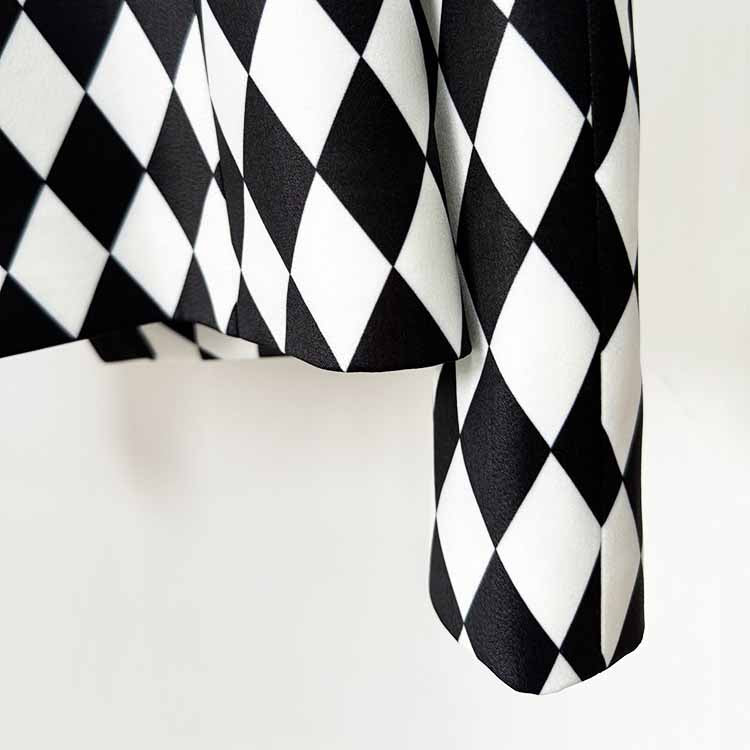 Womne's Black White Jacket Checkered Double Breasted Blazer