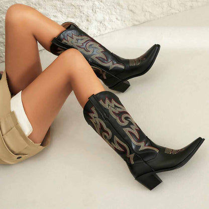 Colorful embroidered cowgirl boots with stylish detailing for a trendy western look