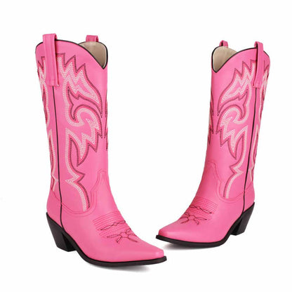 Colorful embroidered cowgirl boots in pink with intricate design for stylish western outfits