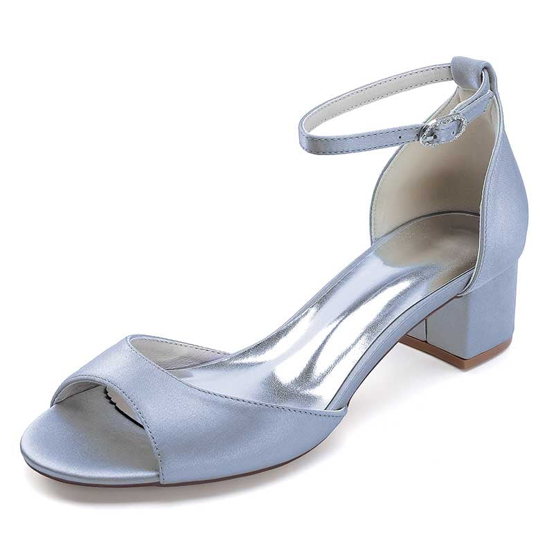 Elegant blue comfortable block heel wedding sandals with ankle strap for stylish bridal footwear