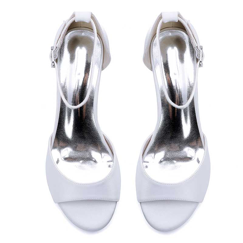 Elegant sd-hk comfortable block heel wedding sandals in white with a glossy finish and ankle strap