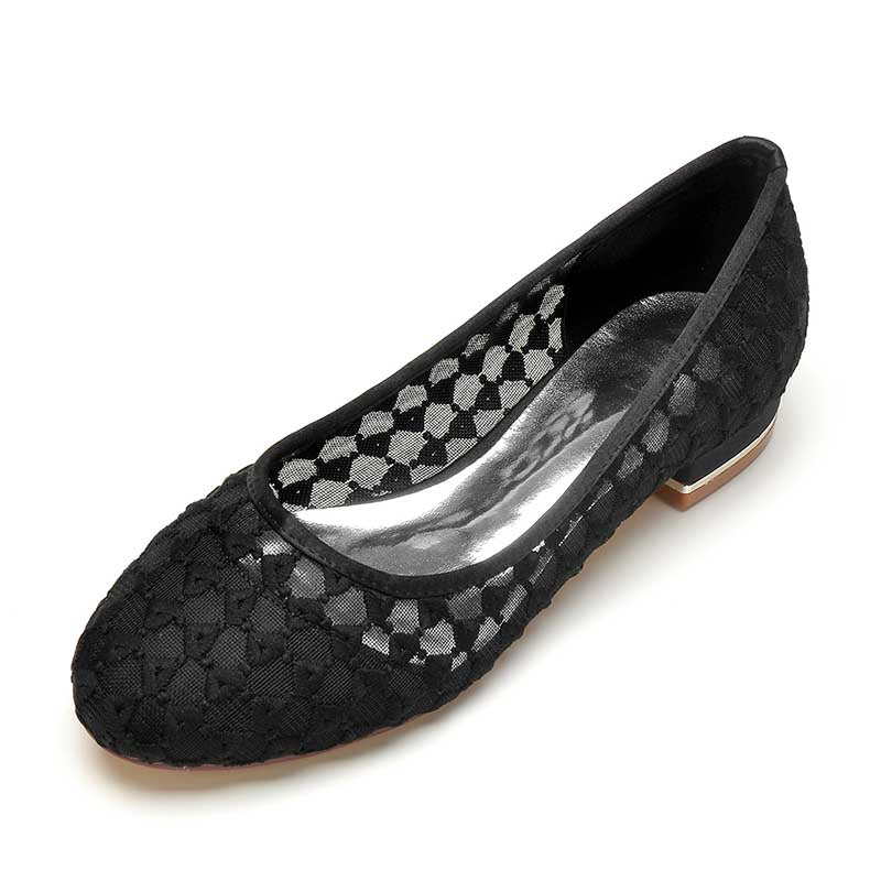 SD Dresscode comfortable bridal flats in black lace design with a low heel for stylish comfort