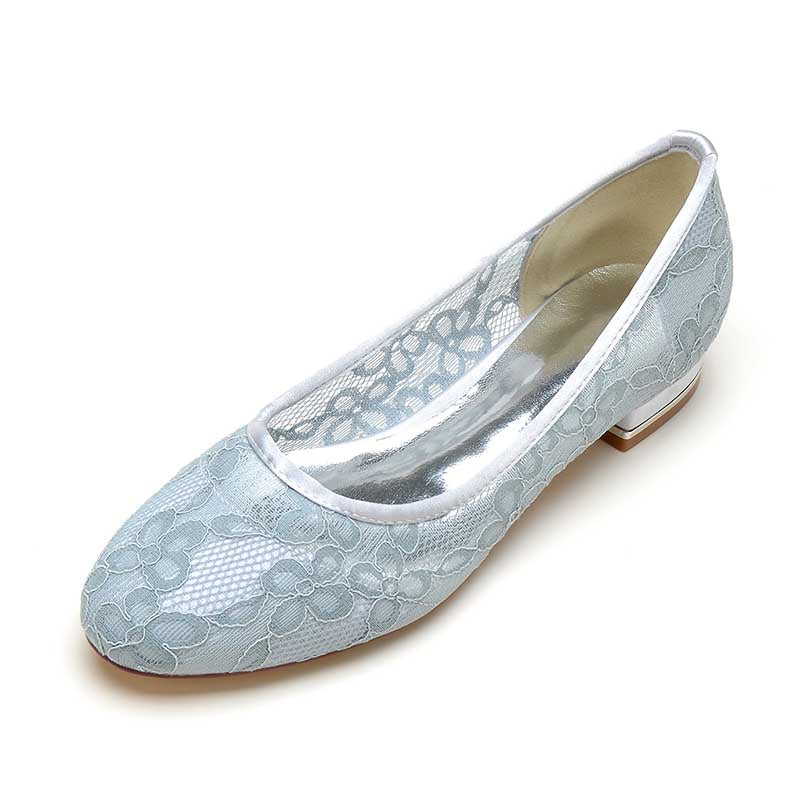 Light blue lace comfortable bridal flats with a stylish design for weddings and special occasions