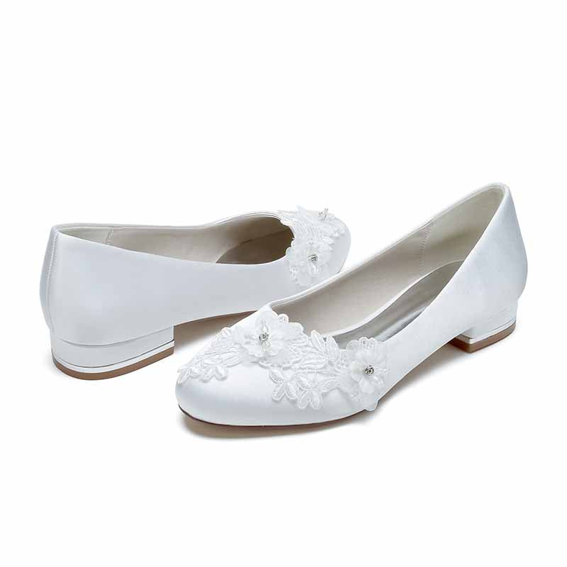 Elegant comfortable wedding flats for bride featuring floral embroidery and a cushioned sole 