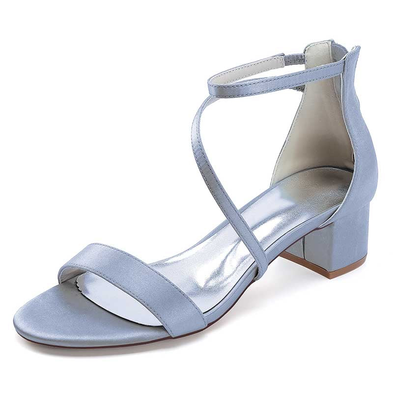 Elegant blue comfortable wedding sandals with chunky heel featuring adjustable ankle strap and sleek design