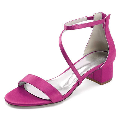 Pink sd-hk comfortable wedding sandals with chunky heel featuring a stylish crisscross design