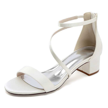 Elegant white comfortable wedding sandals with chunky heel designed for style and stability