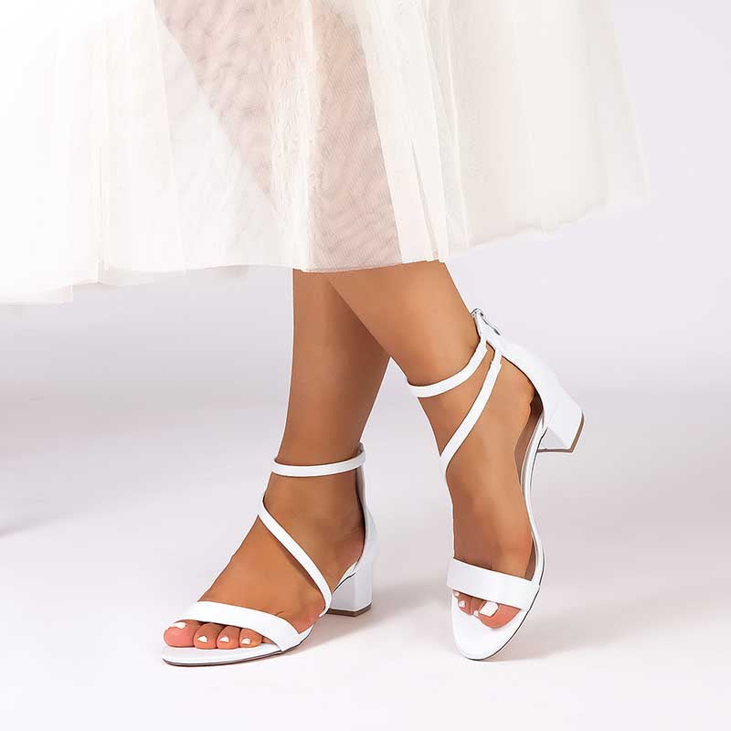 Elegant white comfortable wedding sandals with chunky heel perfect for bridal occasions