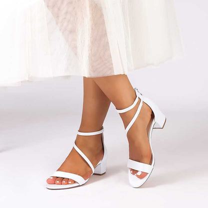Elegant white comfortable wedding sandals with chunky heel perfect for bridal occasions
