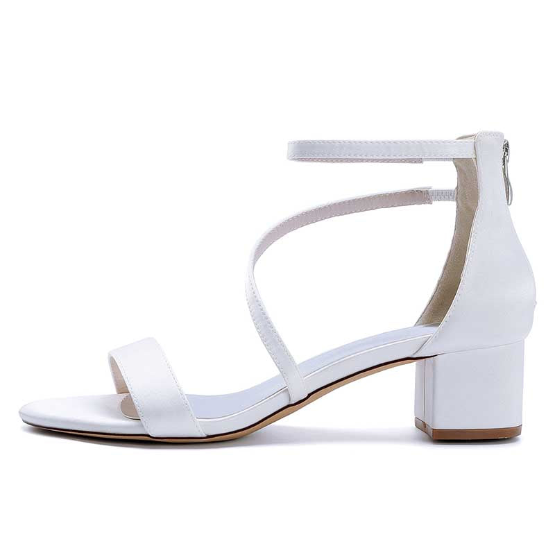 Stylish white comfortable wedding sandals with chunky heel featuring adjustable straps for a perfect fit