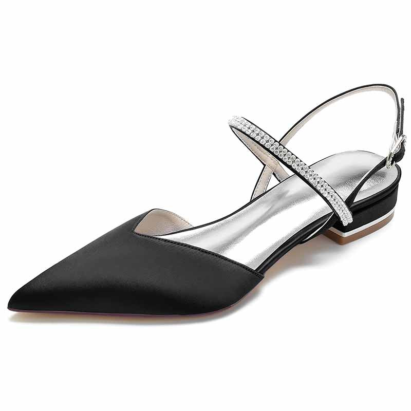Elegant black S&DCo. comfortable wedding shoes for brides with sparkling ankle strap detail