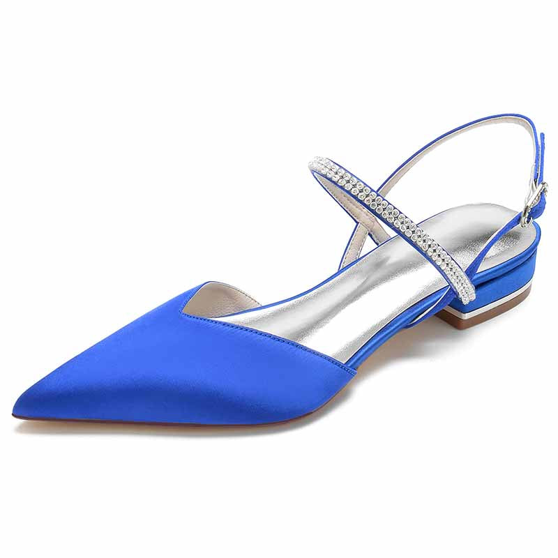 Elegant blue S&DCo. comfortable wedding shoes for brides with a pointed toe and stylish ankle strap