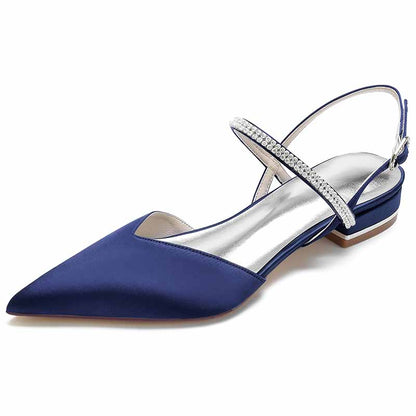 S&DCo. elegant blue wedding shoes with a pointed toe and rhinestone strap, perfect comfortable wedding shoes for brides