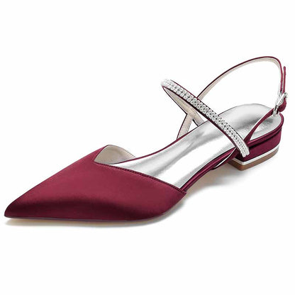 Burgundy S&DCo. comfortable wedding shoes for brides with elegant ankle strap and pointed toe