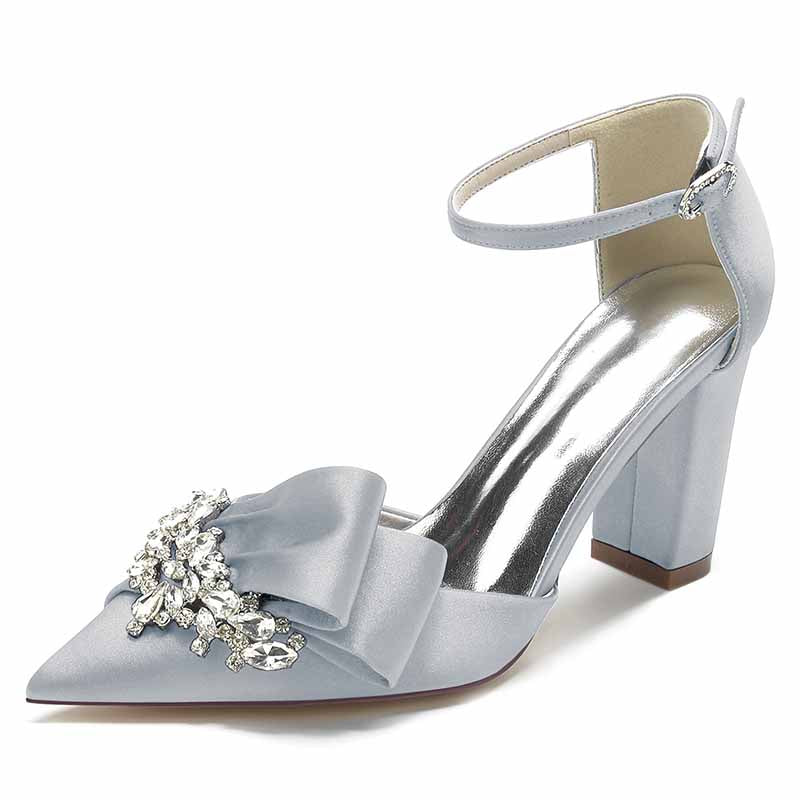 Elegant blue S&DCo. comfortable wedding shoes for women with bow and jewel detail