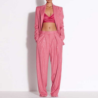 Women Wide-Leg Pantsuit Diamond Stripes Event Outfit
