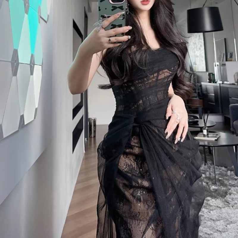 Corset Mesh Corset Slip Lace Dress – Elegant Semi-Formal Dress