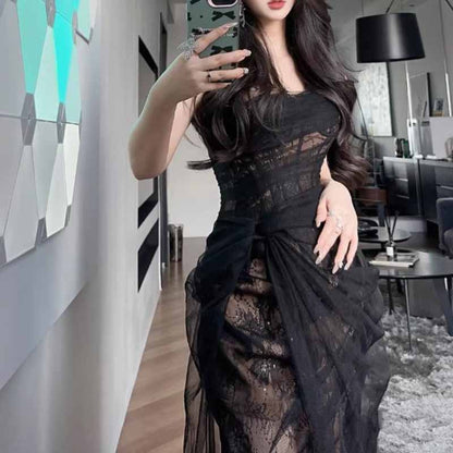 Corset Mesh Corset Slip Lace Dress – Elegant Semi-Formal Dress