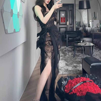 Corset Mesh Corset Slip Lace Dress – Elegant Semi-Formal Dress