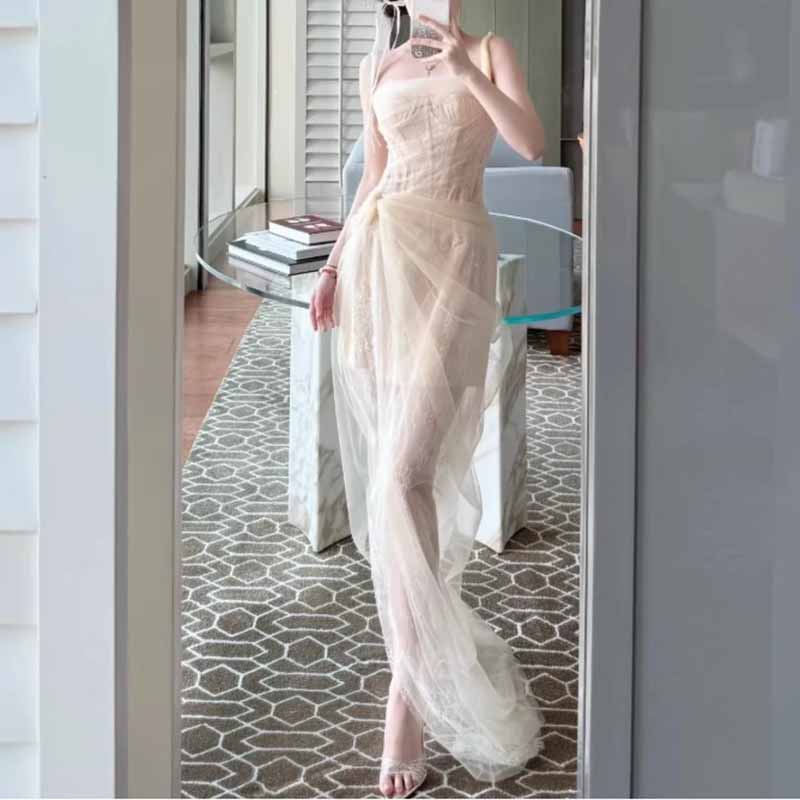 Corset Mesh Corset Slip Lace Dress – Elegant Semi-Formal Dress