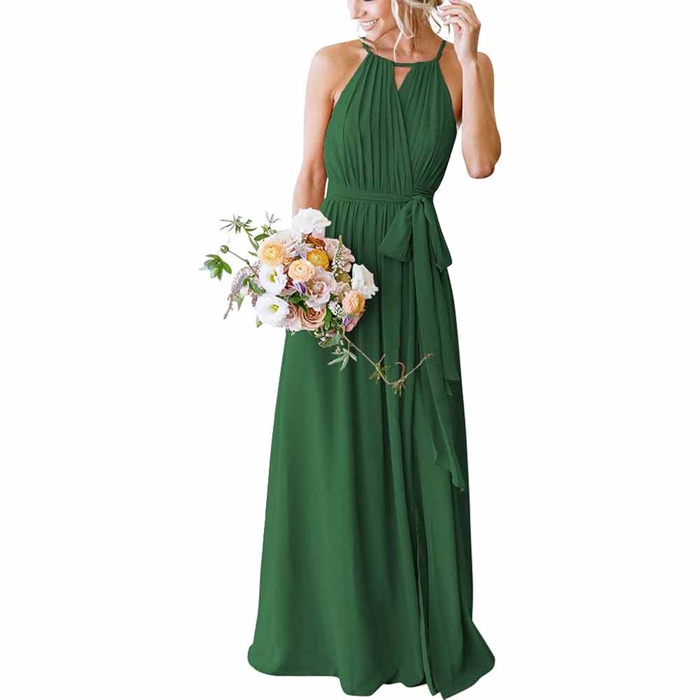 Women's Halter Chiffon Bridesmaid Dress Long A-Line Weddign Guest Dresses