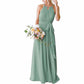 Women's Halter Chiffon Bridesmaid Dress Long A-Line Weddign Guest Dresses