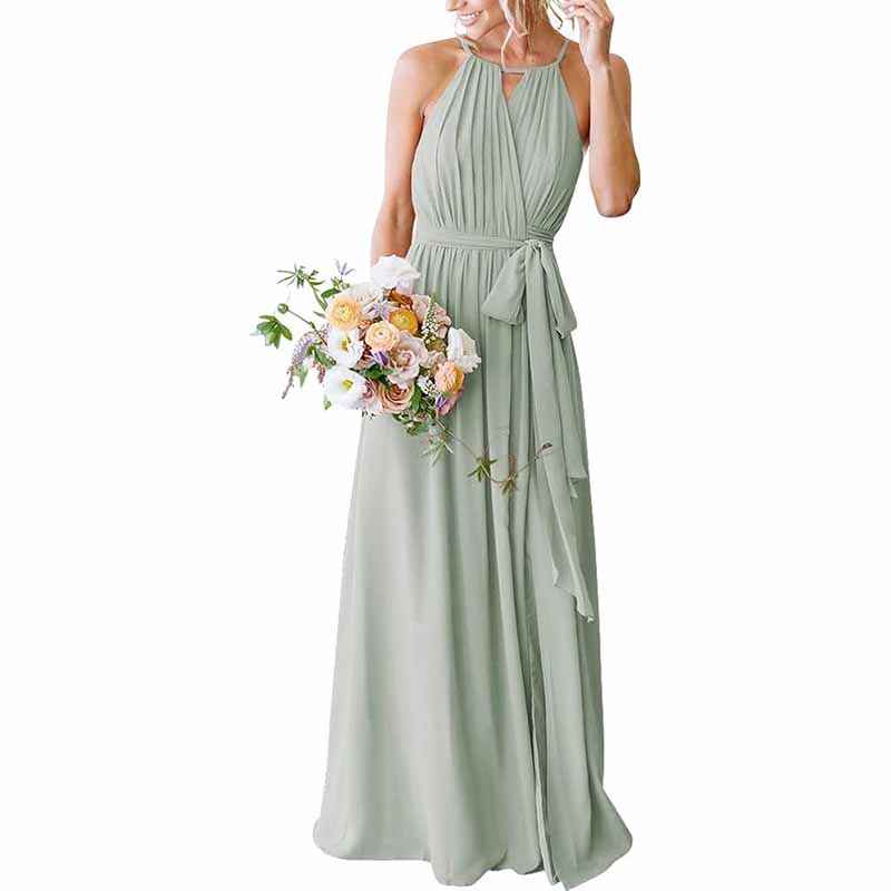 Women's Halter Chiffon Bridesmaid Dress Long A-Line Weddign Guest Dresses