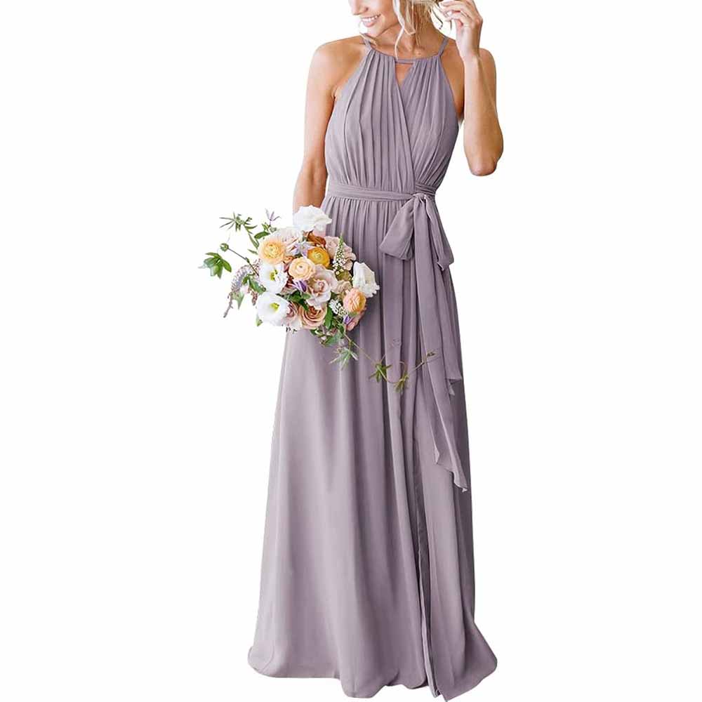 Women's Halter Chiffon Bridesmaid Dress Long A-Line Weddign Guest Dresses