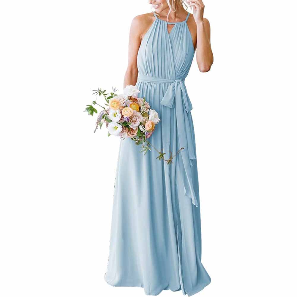 Women's Halter Chiffon Bridesmaid Dress Long A-Line Weddign Guest Dresses