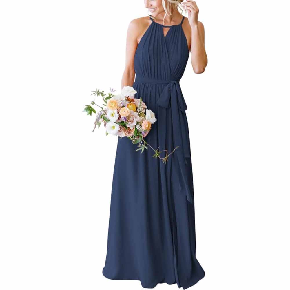 Women's Halter Chiffon Bridesmaid Dress Long A-Line Weddign Guest Dresses