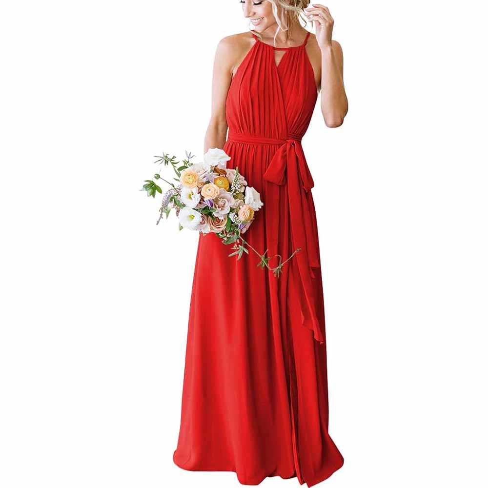 Women's Halter Chiffon Bridesmaid Dress Long A-Line Weddign Guest Dresses