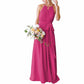 Women's Halter Chiffon Bridesmaid Dress Long A-Line Weddign Guest Dresses