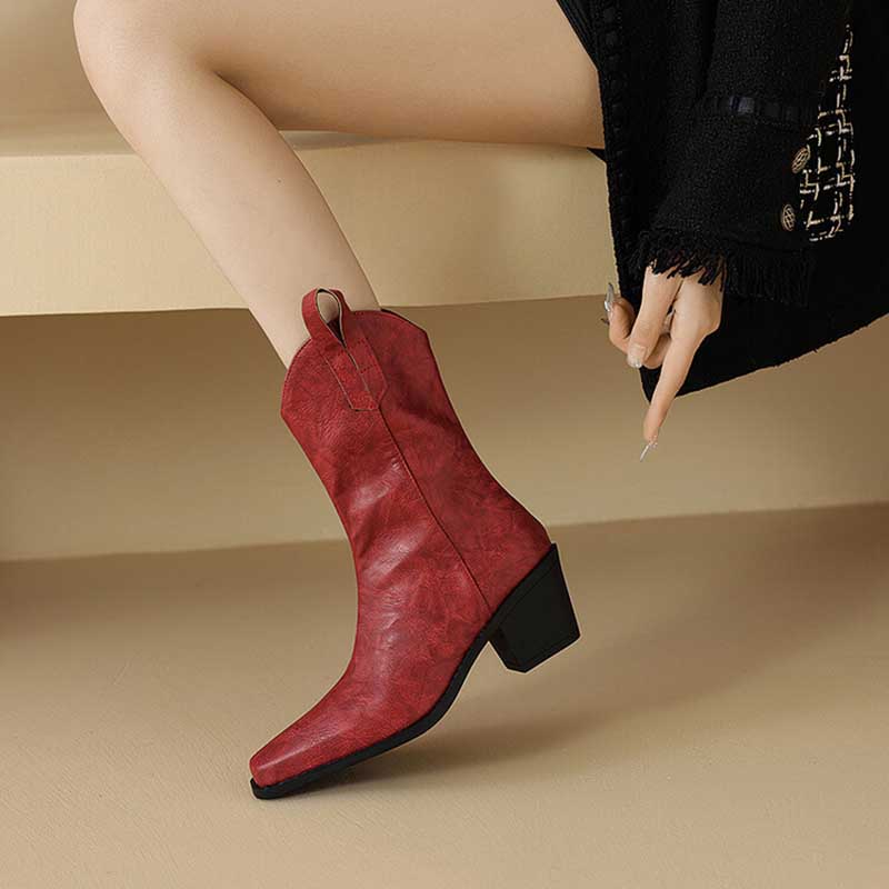 Cowboy Boots Pull on Comfortable Chunky Block Heel Boots Western Cowgirl Boots