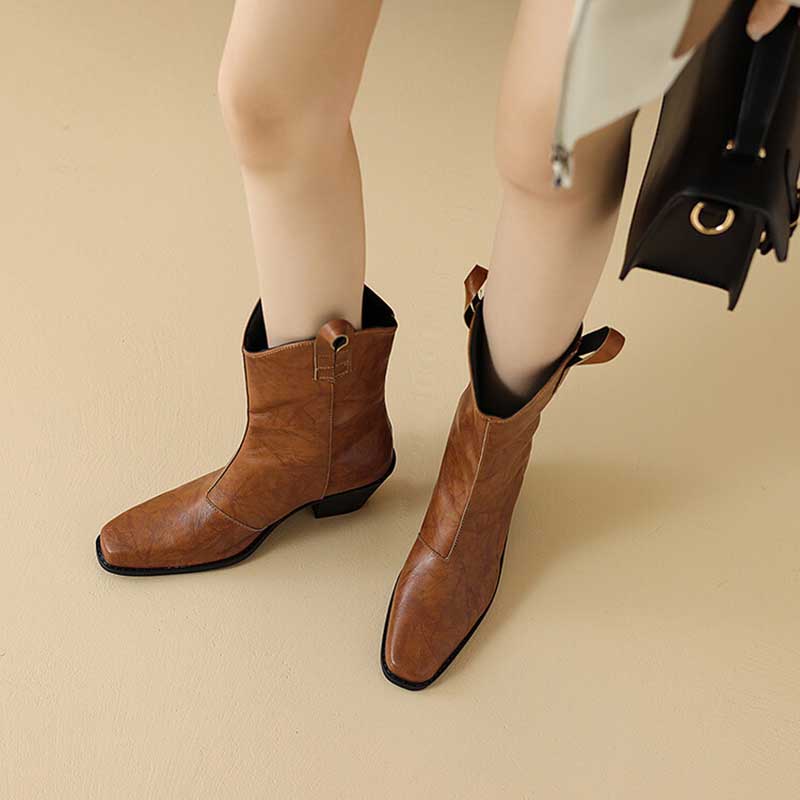 Cowboy Boots Pull on Comfortable Chunky Block Heel Boots Western Cowgirl Boots