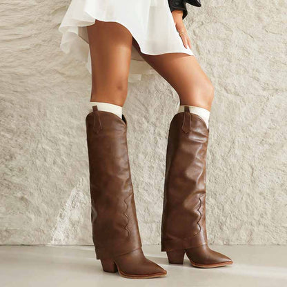 Women Basic Cowboy Boots in Black and Brown Color