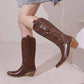 Women's block heel boots knee high embroidered cowgirl boots