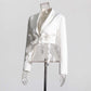 Women's Flower Embellished V-Neck Crop Top Blazer Wedding Coat