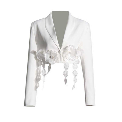 Women's Flower Embellished V-Neck Crop Top Blazer Wedding Coat